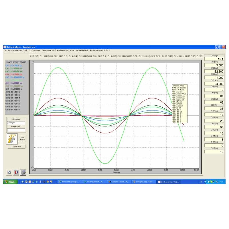 Programvara WINSTAR för övervakning av analys och inspelning av testkörning.