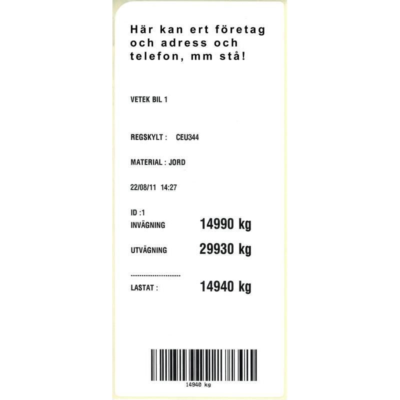 Printer för utskrift av vågsedel på etikett (107x251mm) för bilvågsinstrument.